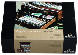 Rembrandt Set de couleurs acryliques Master 20 x 40 ml avec accessoires en boîte en bois